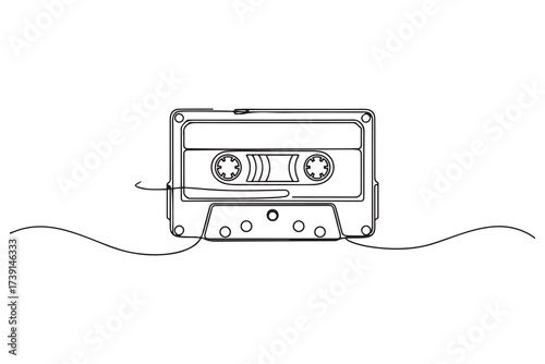 Continuous single line drawing of audio cassette vector illustration. one line Icon drawing with white background