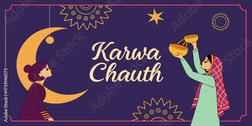 Karwa Chauth celebration with traditional ritual and festive theme