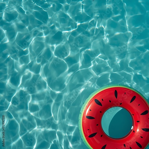 Top View of Inflatable Ring Floating in Swimming Pool on Sunny Day