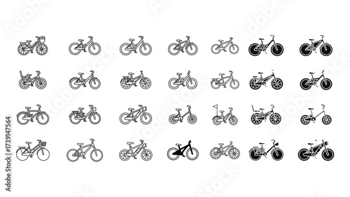 Variety Of Bicycle Icons Set Featuring Classic, Modern, And Vintage Styles For Creative Projects
