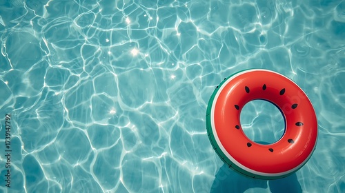 Top View of Inflatable Ring Floating in Swimming Pool on Sunny Day