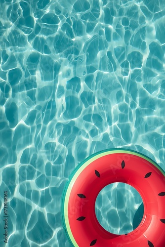 Top View of Inflatable Ring Floating in Swimming Pool on Sunny Day