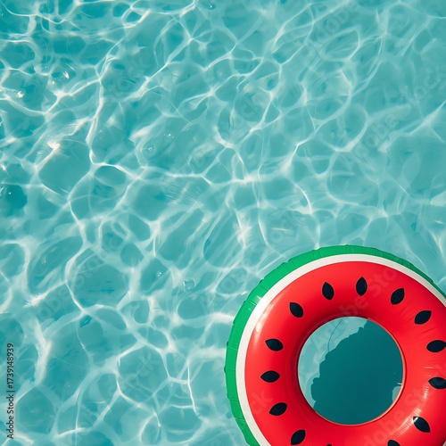 Top View of Inflatable Ring Floating in Swimming Pool on Sunny Day