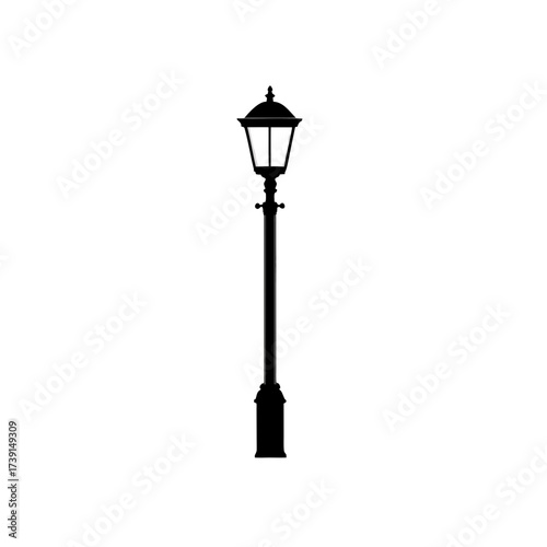 Silhouette of a classic street lamp post on transparent background