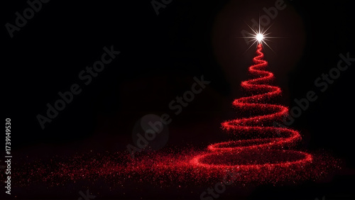 This digital drawing features a stylized Christmas tree composed, sparkling, glitter-like particles against a clear black background.