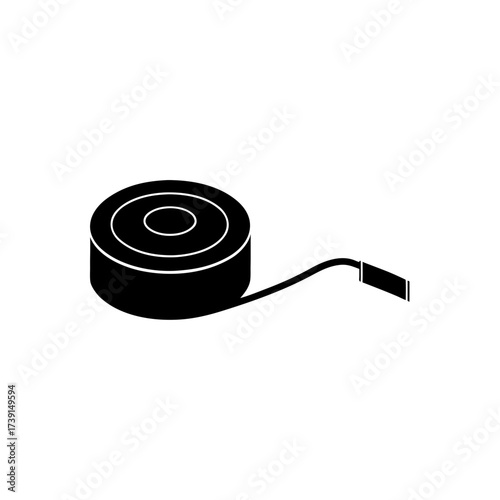 Illustration of a black measuring tape roll on transparent background silhouette