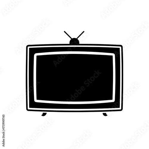 Illustration of an old television set icon on transparent background silhouette