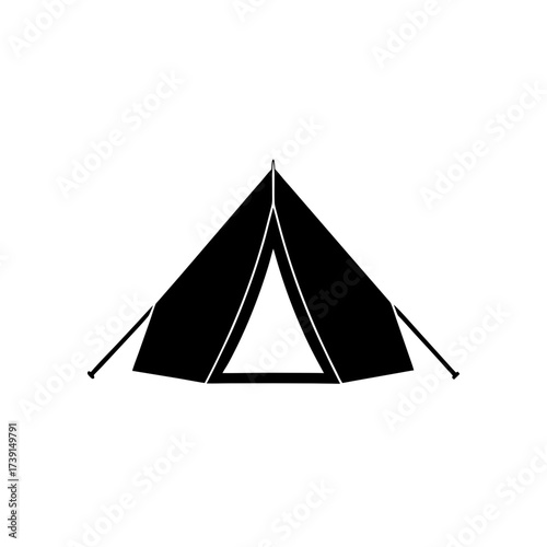 Illustration of a simple black camping tent on transparent background silhouette