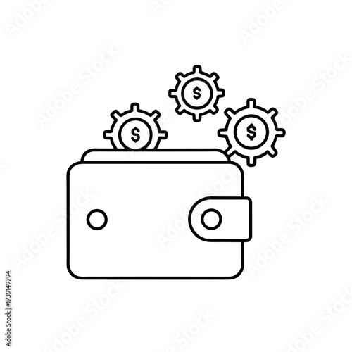 Wallet with money and gears icon