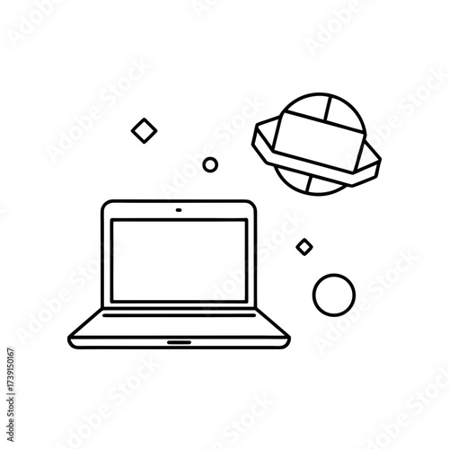 Laptop and planet illustration