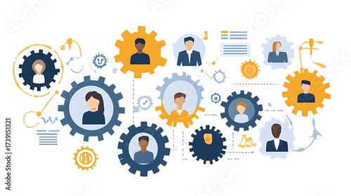 Teamwork Collaboration Network Gear Business Illustration
