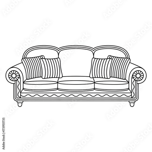 Classic Sofa Coloring Page – Printable Couch Outline for Home Decor Art 