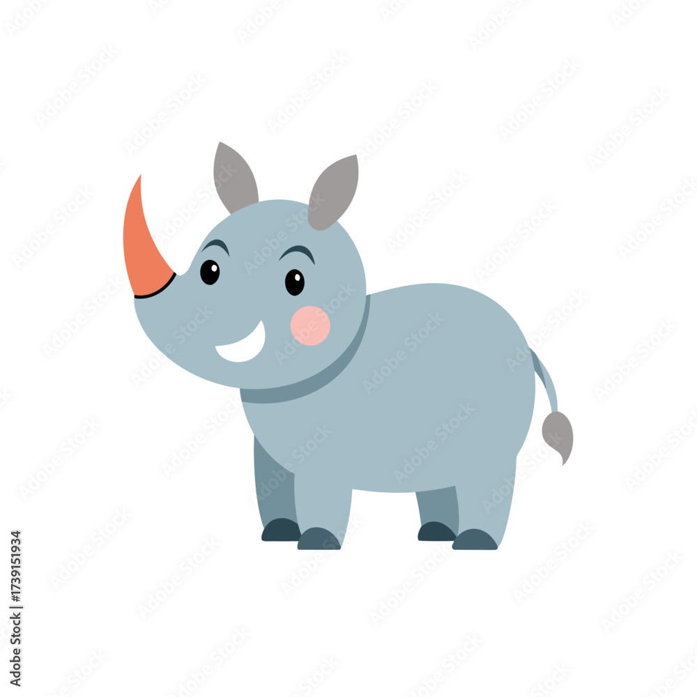 Fototapeta premium Cartoon rhino with a pink cheek smiling on transparent background