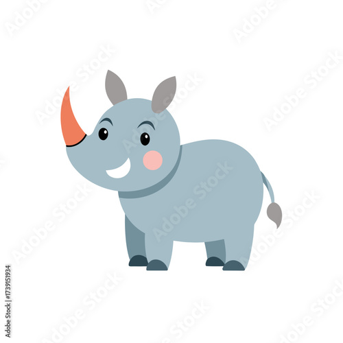 Cartoon rhino with a pink cheek smiling on transparent background