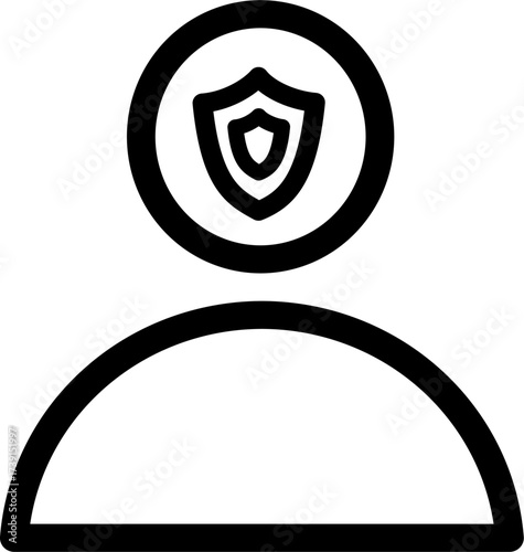 Protected human mind icon. Human head with shield vector icon. Vector graphics and not Artificial Intelligence, logo illustration. Replaceable vector design.