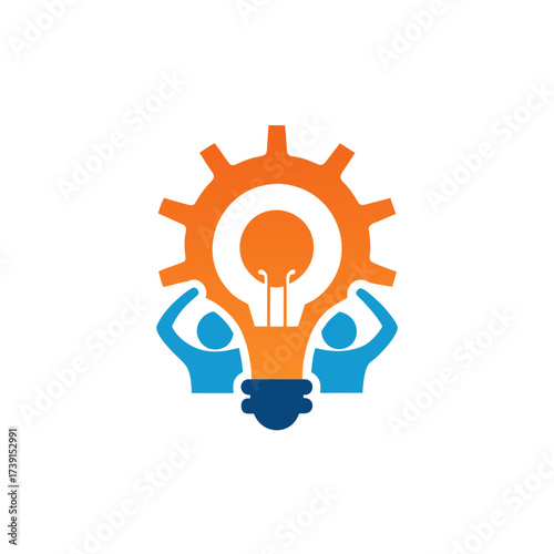 Teamwork idea with gear and light bulb logo on transparent background
