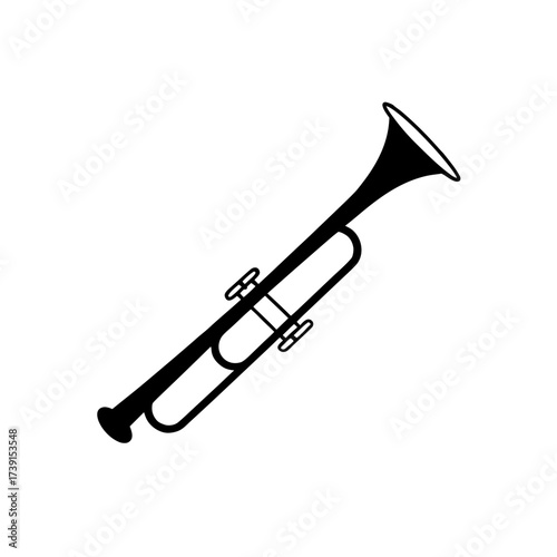Illustration of a black and white trumpet on transparent background silhouette