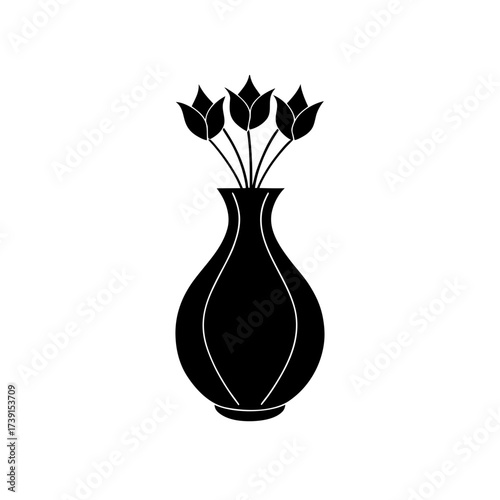 Simple vase with flower silhouette design on transparent background