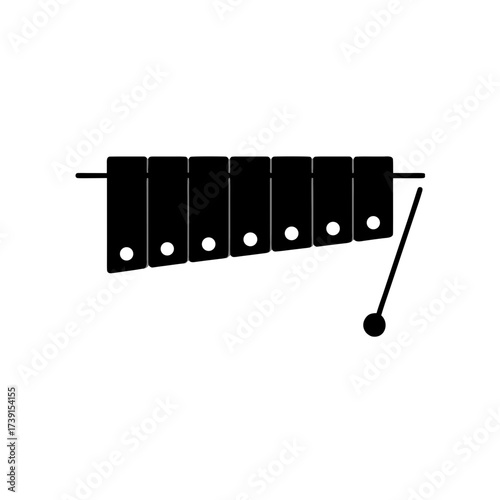 Illustration of a xylophone with a mallet on transparent background silhouette