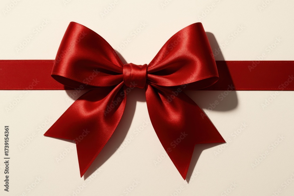 Fototapeta premium Elegant Red Ribbon Bow on Cream Background.