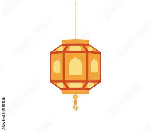 Ramadan Kareem Lantern Vector Illustration, Golden Hanging Islamic Lamp Decoration on White Background.