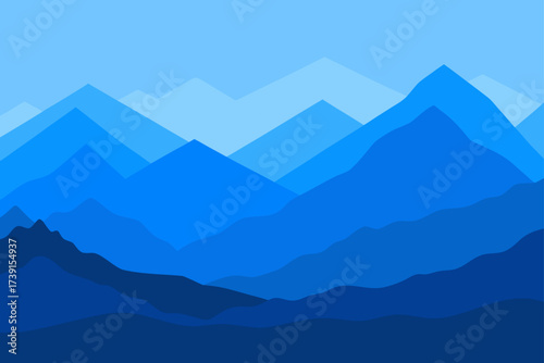 Blue mountain range with layered peaks view