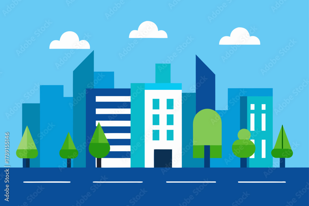 Obraz premium Cityscape illustration with blue tones