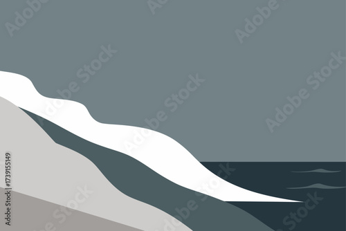 Minimalist landscape with ocean and coast