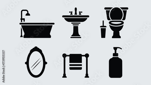 Scalable vector icons set bathroom furniture and accessories for web design and print projects silhouette White background