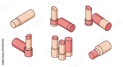 Stylish isometric lipstick collection in soft pink and nude tones