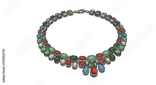 Elegant necklace with colorful gemstones in detailed style for fashion design