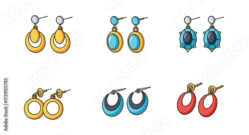 Colorful earring collection on white background: diverse designs and trends
