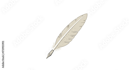 Elegant feather quill pen on white background for writing and calligraphy