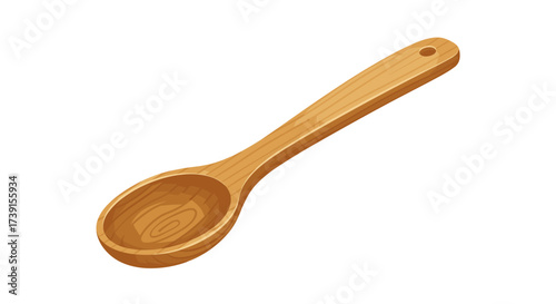 Realistic wooden spoon isolated on white background for kitchen and cooking themes