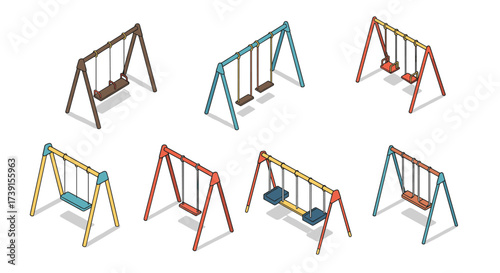 Isometric playground swings set on white background