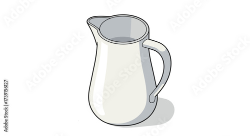 Isometric style ceramic pitcher with handle on white background