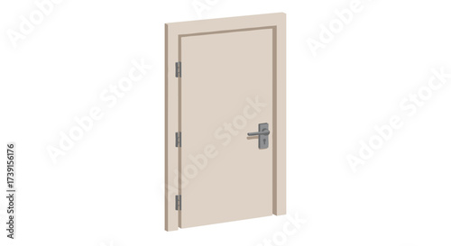 Isometric beige door with metal hinges and handle in minimalist style