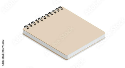 Spiral bound blank notebook on white background with soft shadow