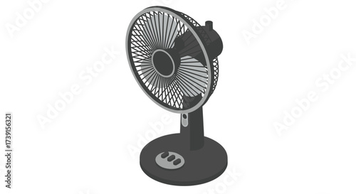 Isometric electric fan: modern black and white appliance design