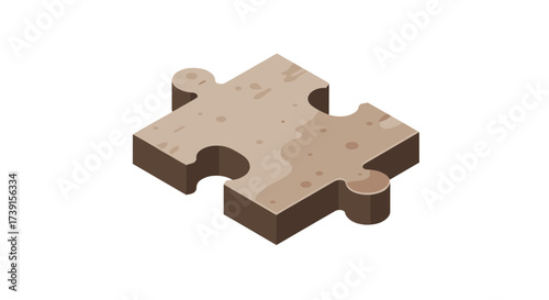 Isometric puzzle piece in earthy tones with shadow effects