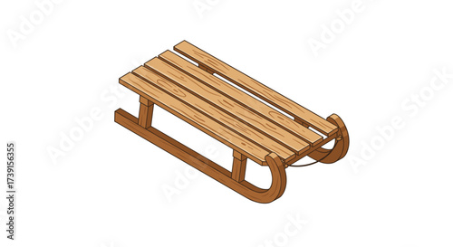 Wooden sled icon in isometric style on white background for winter sports design