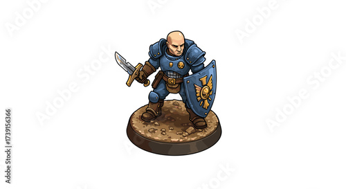 Fantasy armored warrior with sword and shield in isometric style