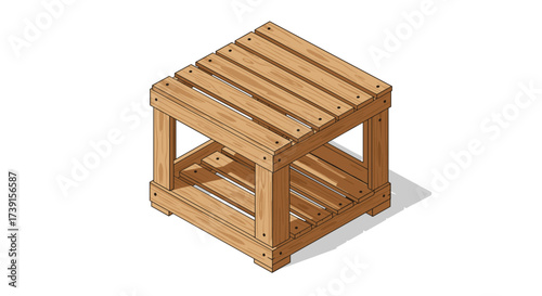 Isometric wooden pallet table design with natural texture