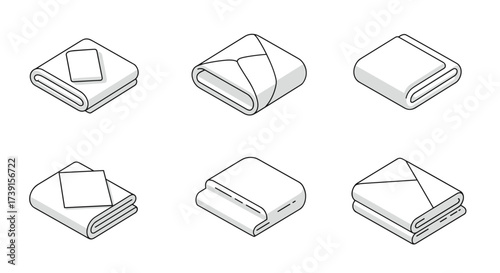 Isometric folded towels set in minimalist style with modern objects