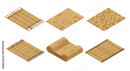 Isometric bamboo and straw mats collection for interior design and decor ideas