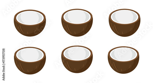 Seamless pattern of coconut halves in flat design on white background