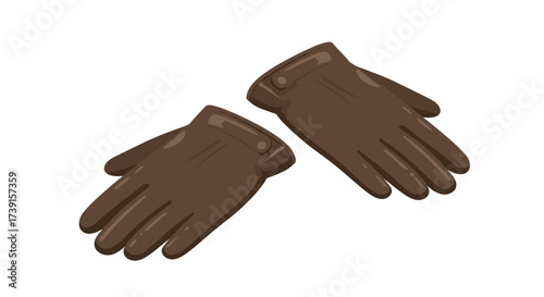 Brown leather gloves isolated on white background in flat style