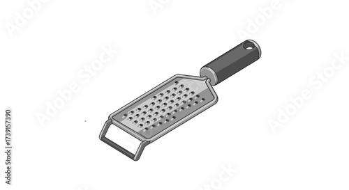 Isometric kitchen grater: modern 3d cooking tool design in grey and black