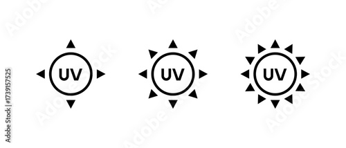 Ultraviolet icon set. UV light and skincare protection symbol