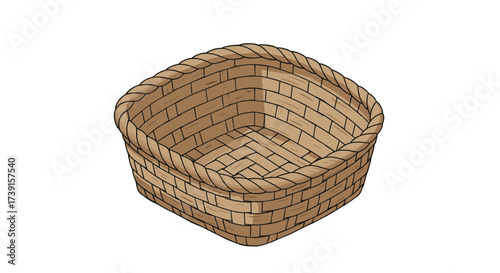 Rustic handwoven basket in detailed flat design for home and kitchen decor
